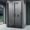 A modern bathroom with a black framed glass shower enclosure. Produktbild-Vorschau