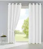 A room with a large window covered by white curtains, showing a green outdoor landscape. Produktbild-Vorschau