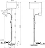 Technical drawings of a floor lamp with dimensions and specifications. Produktbild-Vorschau