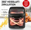 A GOURMETmaxx air fryer is shown with illustrative graphics and text highlighting its features, along with images of french fries and fried chicken. Voir les images du produit