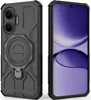 A black phone case with a ring holder is shown next to a smartphone with a purple screen. Produktbild-Vorschau