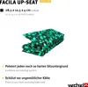 A folded green and black foam seat cushion with text and a logo. Produktbild-Vorschau