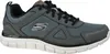 A side view of a single gray and black athletic shoe. Produktbild-Vorschau