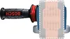 A close-up view of the handle and battery compartment of a Bosch angle grinder. Voir les images du produit