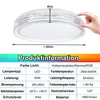 A close-up of a round LED ceiling light with dimensions and product information displayed below. Produktbild-Vorschau