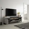 A modern living room with a TV stand featuring an electric fireplace. Produktbild-Vorschau