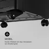 Close-up view of the bottom of a black heater, showing its wheels and a marketing graphic with text. Produktbild-Vorschau