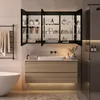A modern bathroom vanity with a mirror cabinet, sink, and bathtub. Podgląd zdjęcia produktu