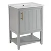 A light gray bathroom vanity with a white ceramic sink and a gold handle is shown against a white background. Voir les images du produit