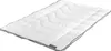 A white comforter with a gray trim is laid out on a white background. Produktbild-Vorschau