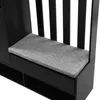 Close-up of a black hall tree with a gray cushioned bench and drawers. Produktbild-Vorschau