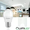 A product image showcasing an LED light bulb in a modern interior setting, with text overlays highlighting its specifications. Produktbild-Vorschau
