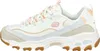 A side view of a white sneaker with beige, light blue, and peach accents. Produktbild-Vorschau