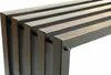 A close-up view of a modern metal bench with slatted seating. Produktbild-Vorschau