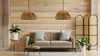 A living room scene with a sofa, two pendant lights, and decorative elements. Produktbild-Vorschau