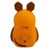 The back of an orange, mouse-shaped children's alarm clock with brown ears and paws. Produktbild-Vorschau