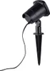 A black LED outdoor spotlight with a stake and power cord, isolated on a white background. Produktbild-Vorschau