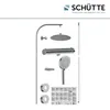 A collection of shower system components laid out on a white background, with brand logo and text at the top. Podgląd zdjęcia produktu