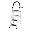 A white step stool with black treads and a black handle grip is shown against a white background. Voir les images du produit