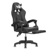 A black gaming chair with a footrest extended. Produktbild-Vorschau