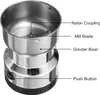 A close-up, slightly angled view of an electric grinder with labels pointing to its parts. Náhled obrázku produktu