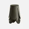 A single, dark khaki-colored stool with a textured bouclé seat, presented against a plain light gray background. Produktbild-Vorschau