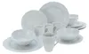 A collection of white porcelain dinnerware, including plates, bowls, and mugs, arranged on a white background. Produktbild-Vorschau