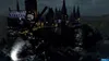 A Lego Harry Potter character flies on a broomstick in front of Hogwarts castle. Produktbild-Vorschau