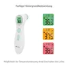 A digital thermometer with multiple colored displays showing different temperature readings. Produktbild-Vorschau