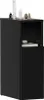 A black bedside table with a shelf and a closed cabinet door, placed on a white background. Several small cosmetic items and sunglasses are placed on top of the table. Produktbild-Vorschau