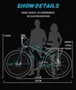 Diagram showing dimensions of an electric bicycle with silhouettes of two people for scale. Produktbild-Vorschau