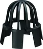 A black plastic drain grate with a dome-shaped top and a cylindrical base with supporting legs. Produktbild-Vorschau