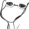 A pair of white and black swimming goggles with black straps, laid out on a white background. Anteprima dell’immagine prodotto