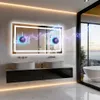 A modern bathroom with a large illuminated mirror over a double vanity. Podgląd zdjęcia produktu