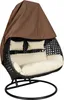 A brown protective cover is draped over a black hanging egg chair with cream cushions. Produktbild-Vorschau