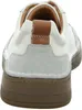 The back view of a white low-top sneaker with brown and gray accents. Produktbild-Vorschau