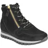 A black leather boot with a gold zipper and laces. Produktbild-Vorschau