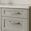 A close-up of two cabinet drawers with brushed nickel pulls on a light gray cabinet with a white countertop. Produktbild-Vorschau