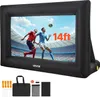 An inflatable movie screen displaying a soccer game, with accessories laid out below. Voir les images du produit
