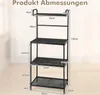 A black metal shelving unit with dimensions indicated by text and lines. Anteprima dell’immagine prodotto