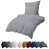 A grey duvet and pillow set is shown against a white background, with multiple color options displayed below. Produktbild-Vorschau