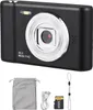 A black digital camera with accessories laid out below it on a white background. Náhled obrázku produktu