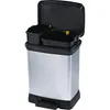 A silver and black dual-compartment trash can with a foot pedal is shown against a white background. Produktbild-Vorschau
