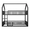 A black metal bunk bed with a house-like frame, viewed from the front. Anteprima dell’immagine prodotto