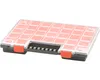A plastic sorting box with multiple compartments and orange latches, shown against a white background. Produktbild-Vorschau