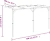 A line drawing of a wooden pergola with dimensions indicated. Náhľad obrázku produktu