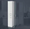 A tall, white bathroom cabinet with dimensions indicated by overlaid text and graphics. Produktbild-Vorschau