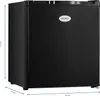 A black mini-refrigerator with dimensions marked on the side and bottom. Voir les images du produit