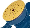 A close-up view of a yellow sanding disc with multiple holes attached to a blue power tool. Produktbild-Vorschau