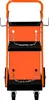 An orange and black welding cart with wheels and chains. Náhľad obrázku produktu